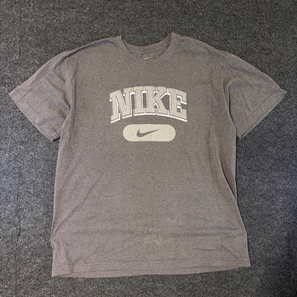 Nike Mens Gray Heather Loose Fit Graphic Swoosh T-Shirt Large L